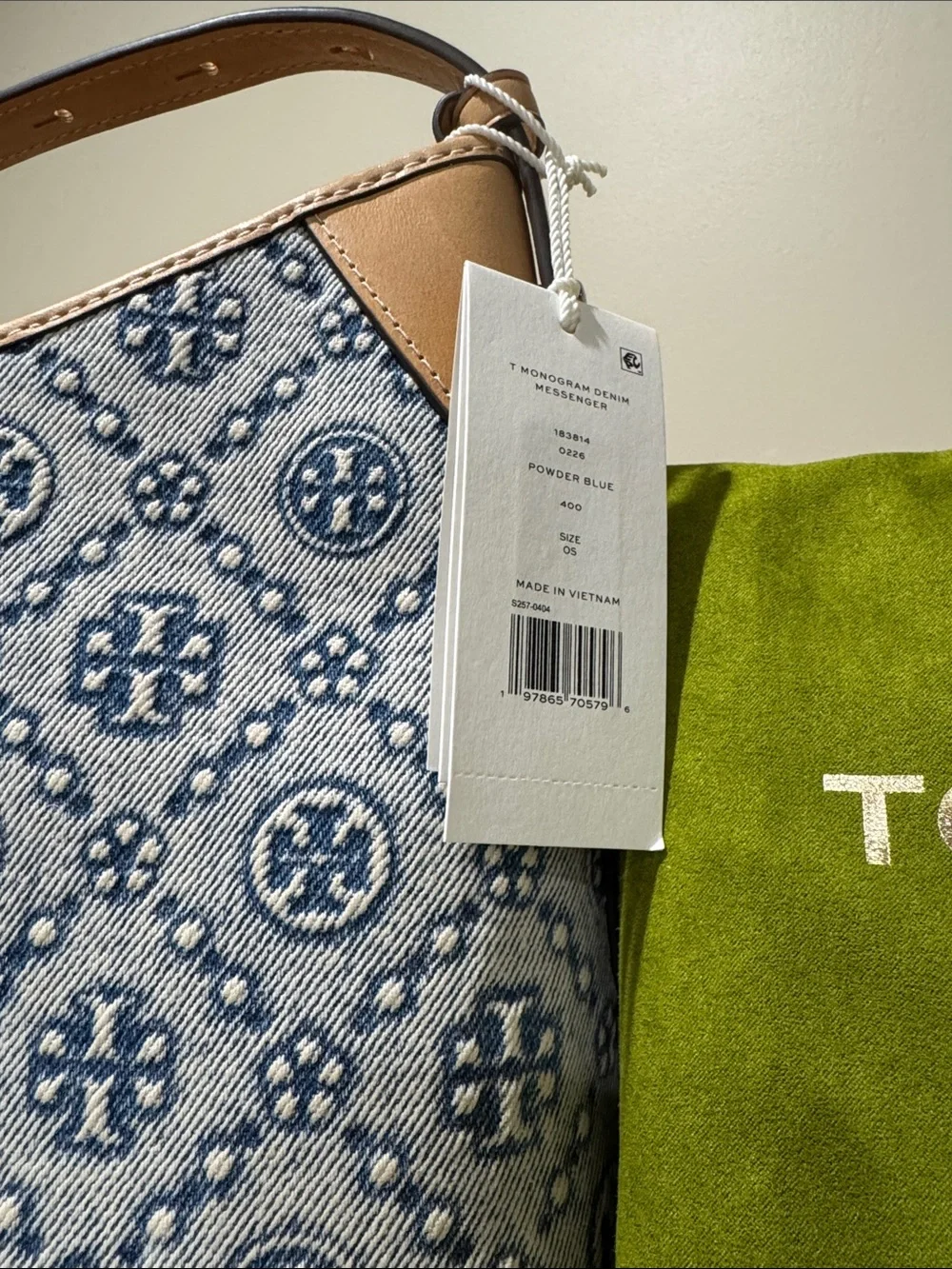 Tory Burch Denim T Monogram Bag with Leather Trim NWT